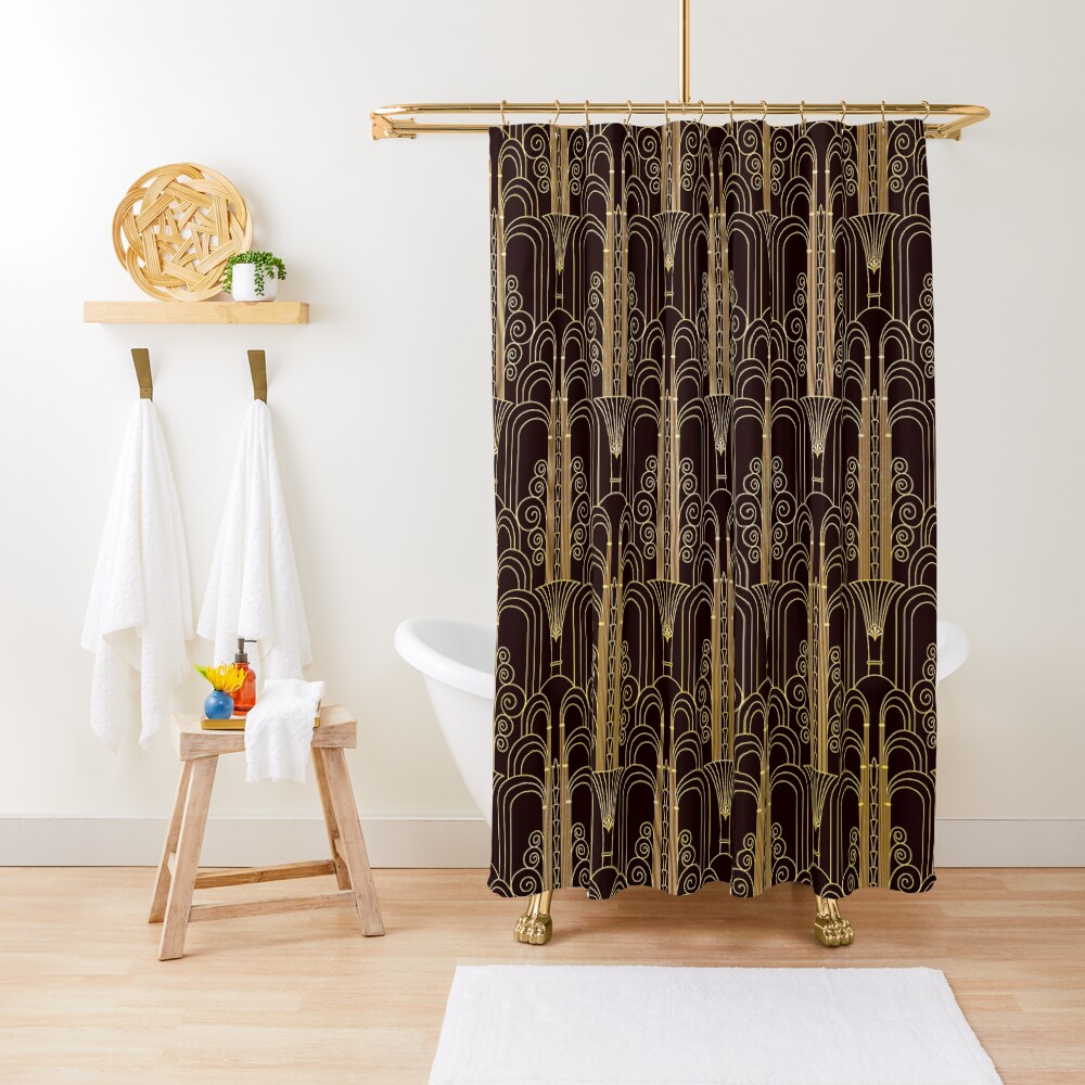 "Glamorous Gold Art Deco Pattern" Shower Curtain by DEC02 Redbubble