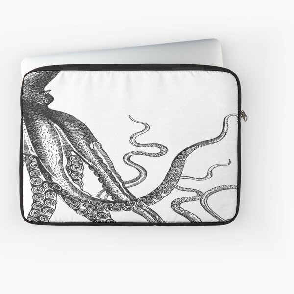 Half Octopus | Right Side | Vintage Octopus | Tentacles | Sea Creatures | Nautical | Ocean | Sea | Beach | Diptych | Black and White | Laptop Sleeve