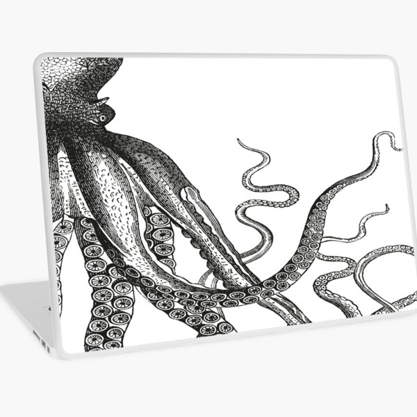 Half Octopus | Right Side | Vintage Octopus | Tentacles | Sea Creatures | Nautical | Ocean | Sea | Beach | Diptych | Black and White | Laptop Skin