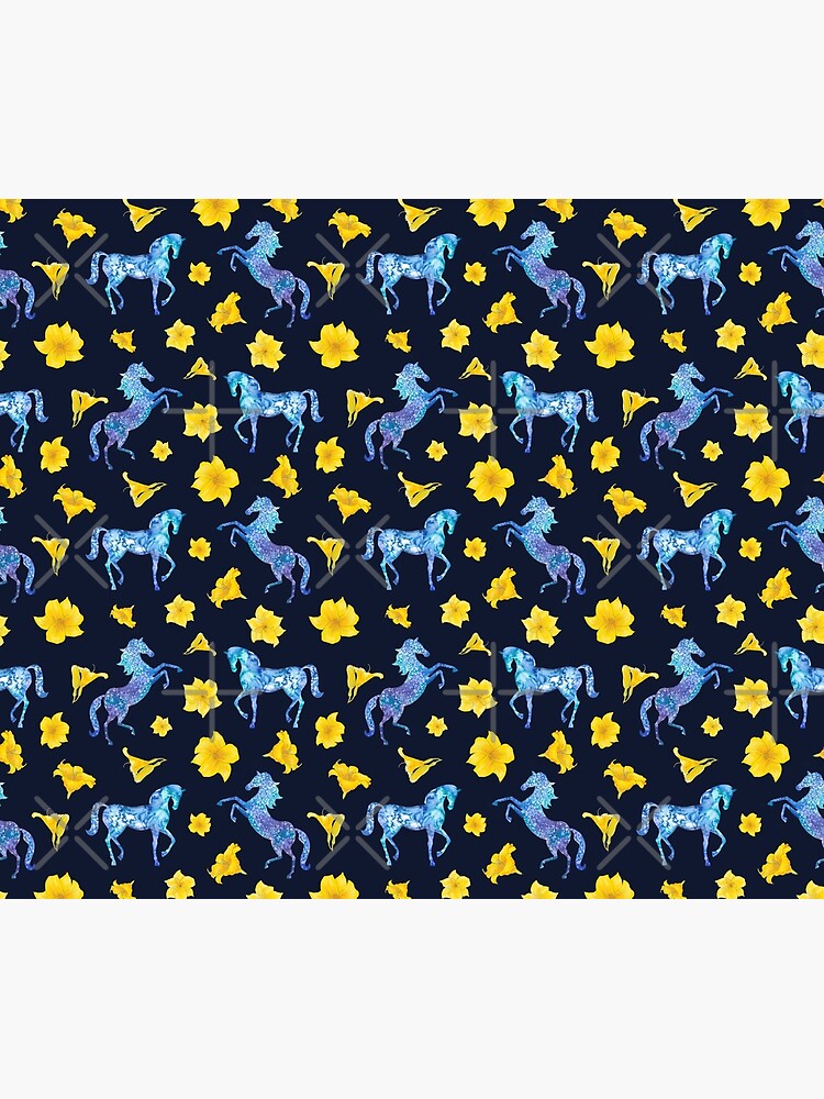 Precious blue horses watercolor floral pattern by andreeadumez