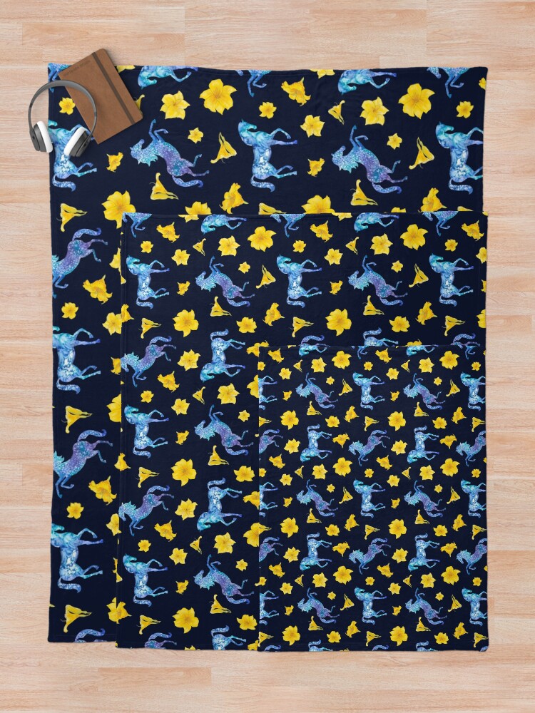 Alternate view of Precious blue horses watercolor floral pattern Throw Blanket