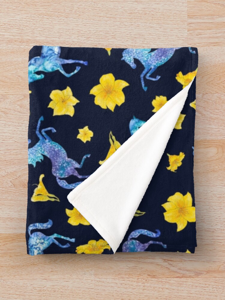 Alternate view of Precious blue horses watercolor floral pattern Throw Blanket