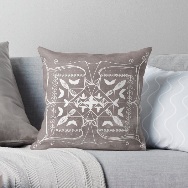 Square Mandala Butterfly Floral Rustic Line Drawing Boho Spirituality Yoga Focus Divine Meditation Throw Pillow
