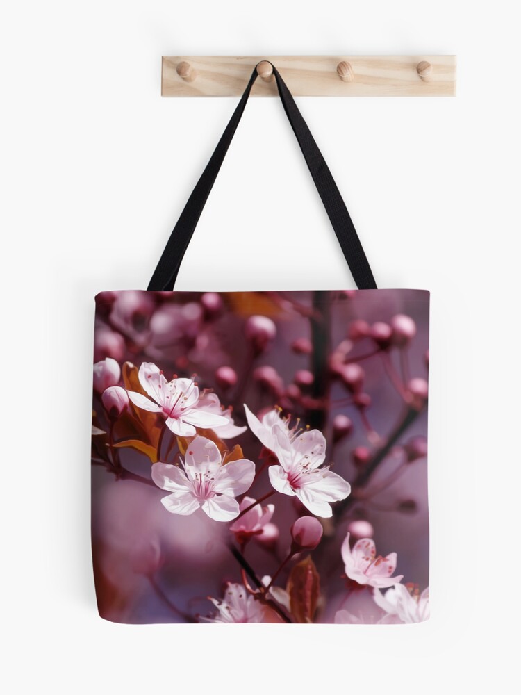 Sakura Flower Cherry Blossom Print Leather Tote Bag