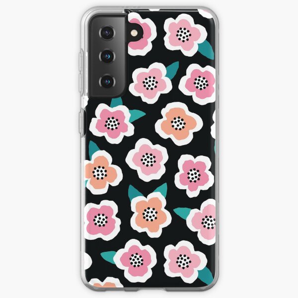 Scandi Briar Roses - Rosa auf Schwarz Samsung Galaxy Flexible Hülle