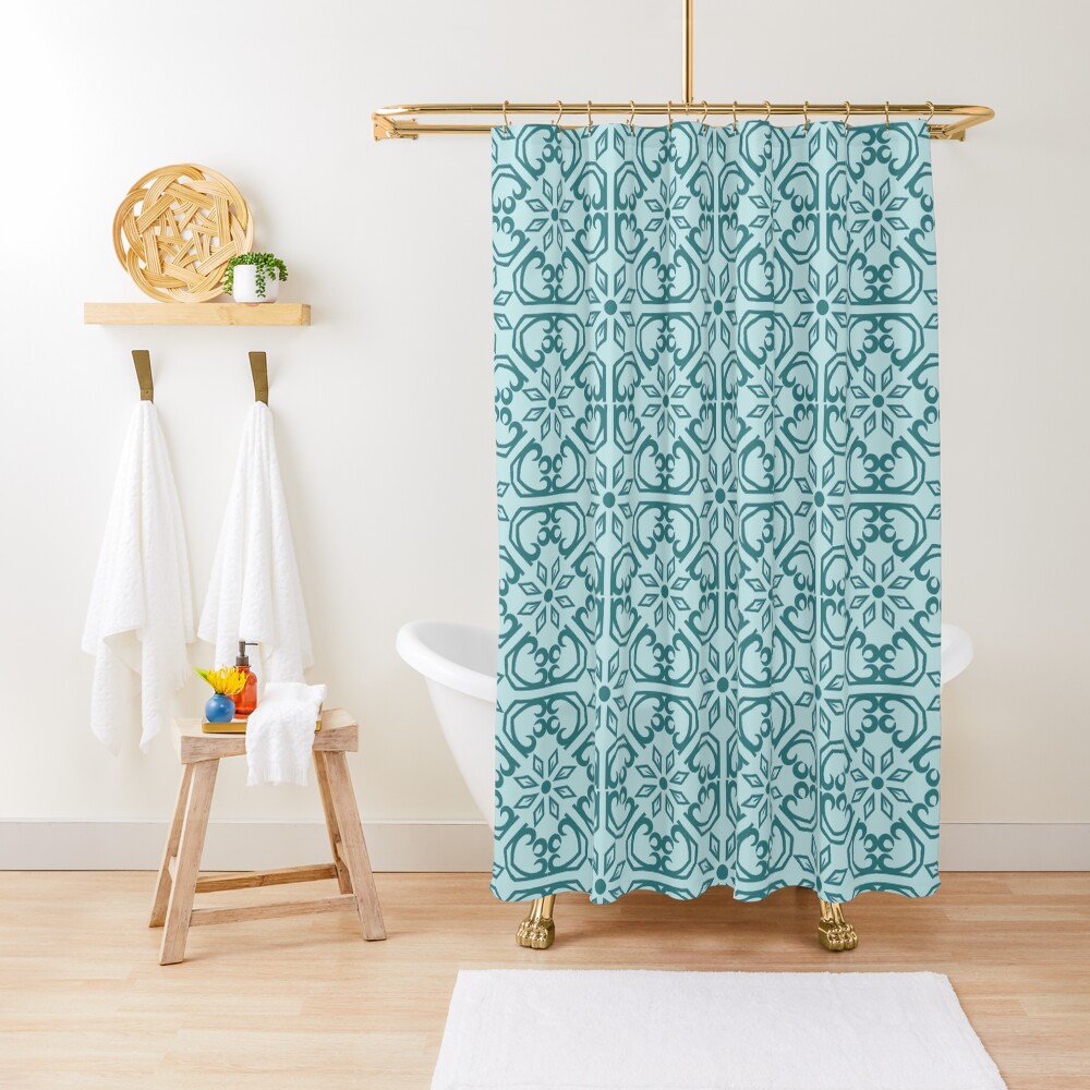 "Vintage Mediterranean tiles pattern cobalt blue" Shower Curtain by
