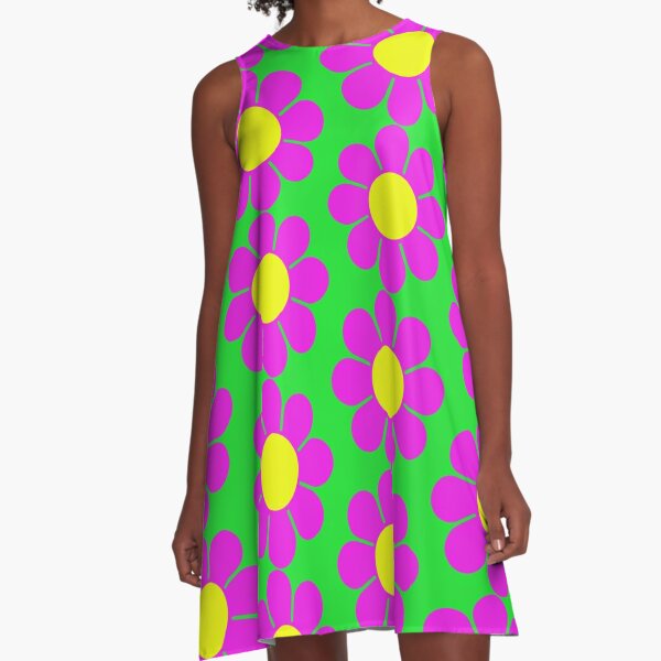 Pink Yellow Hippy Flower Daisy A Line Dress For Sale By Hilda74 Redbubble