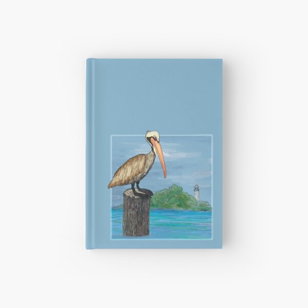 Brown Pelican At Sea With Lighthouse Hardcover Journal