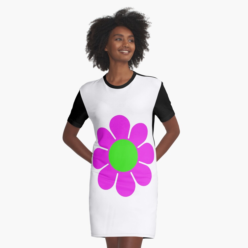 Pink Green Hippy Flower Daisy Graphic T-Shirt Dress