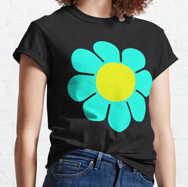Teal Turquoise Yellow Hippie Flower Daisy Classic T-Shirt