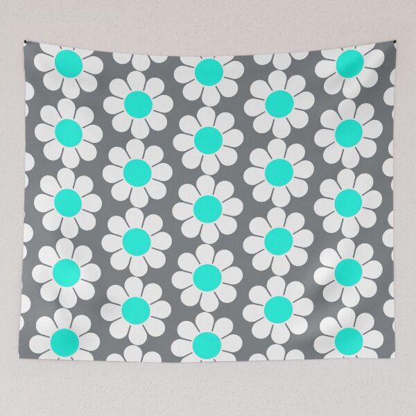Item preview, White Teal Turquoise Hippie Flower Daisy designed and sold by hilda74.