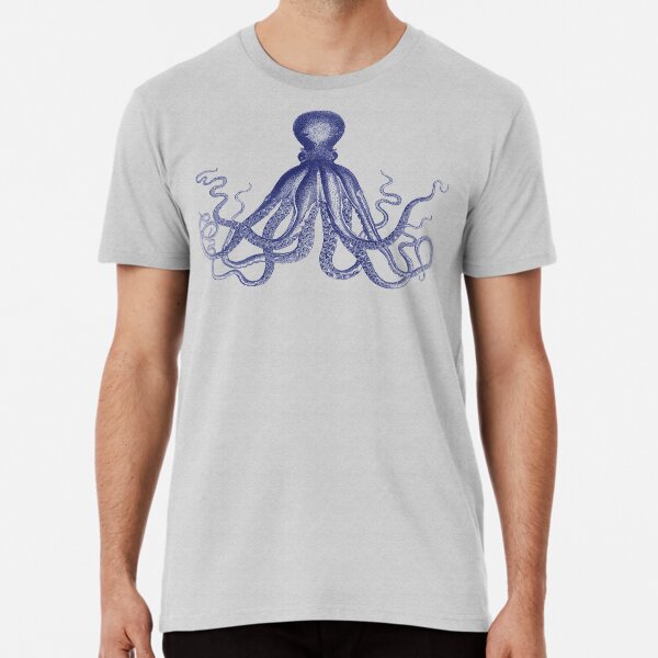 Octopus | Vintage Octopus | Tentacles | Sea Creatures | Nautical | Ocean | Sea | Beach | Navy Blue and White | Premium T-Shirt