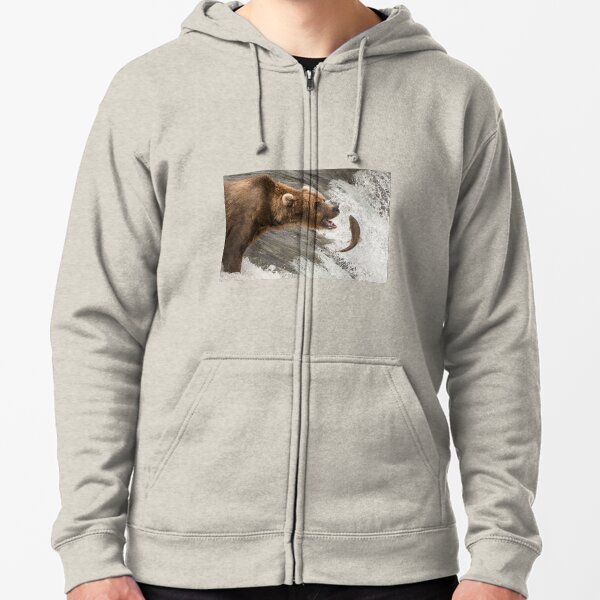 Brown bear about to catch a salmon Zipped Hoodie