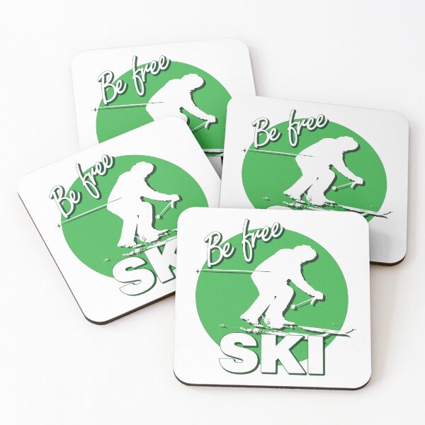 Item preview, Be Free Ski White Text Quote with White Downhill Alpine Skier Silhouette on Ski Level Beginner Green Circle designed and sold by Karen McFarland.
