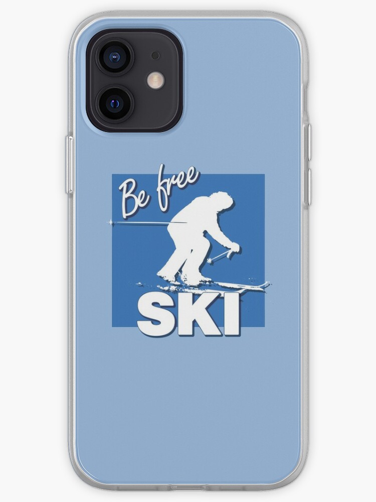 Be Free Ski White Text Quote with White Downhill Alpine Skier