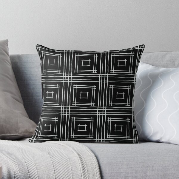 Hand-drawn Squares in Black & Gray Throw Pillow