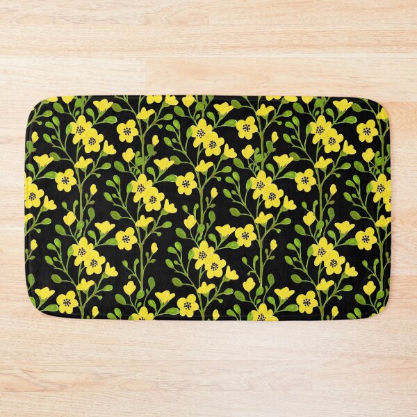 Item preview, Watercolor yellow flowers. Black pattern designed and sold by JuliaBadeeva.