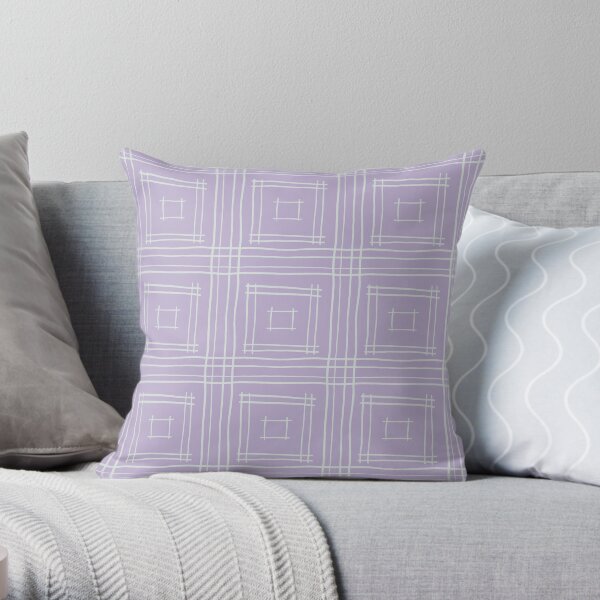 Hand-drawn Squares in Lavender & Light Gray Throw Pillow