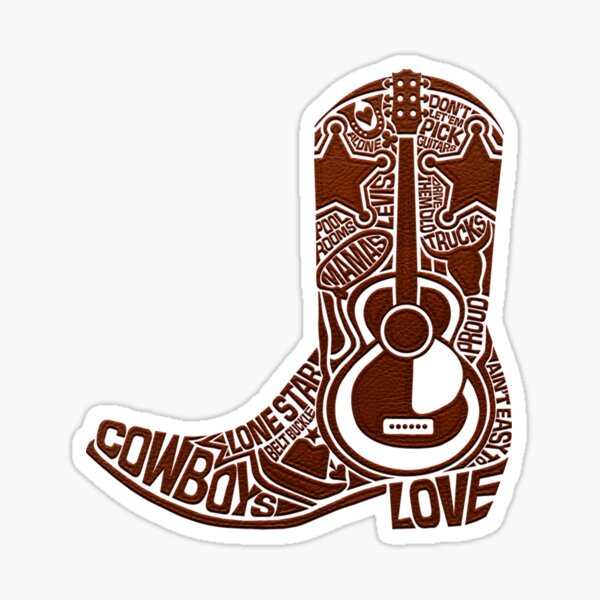 MUSIC. COUNTRY AND WESTERN. COUNTRY MUSIC. COWBOY BOOT. Sticker