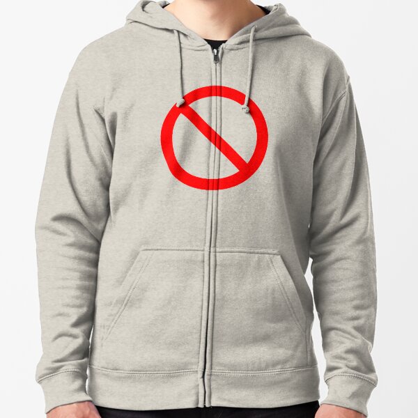 NO Symbol. Prohibition, Sign, Prohibited. IN RED. Zipped Hoodie