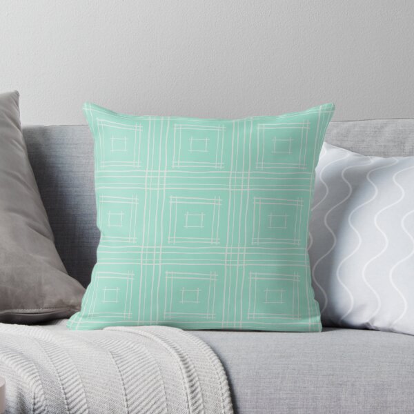 Hand-drawn Squares in Mint Green & Light Gray Throw Pillow
