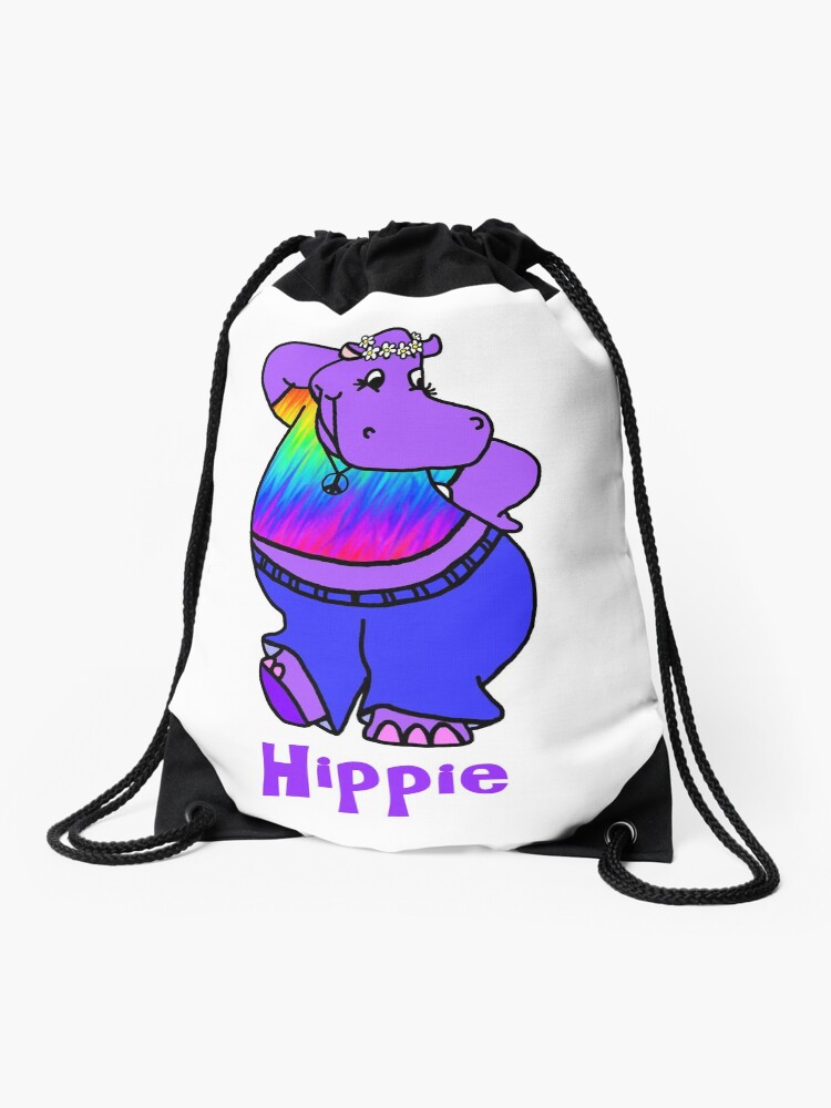 Hippie Hippo Drawstring Bag