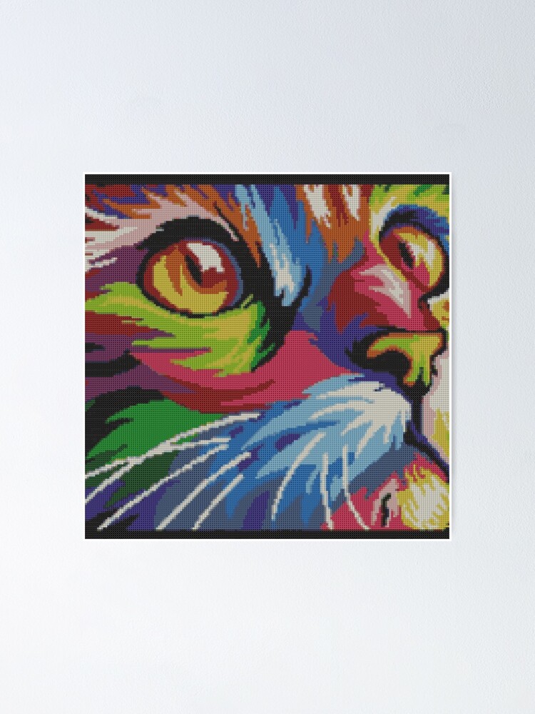 Poster Visage De Chat Multicolore Pixelise Par Hvll1116 Redbubble