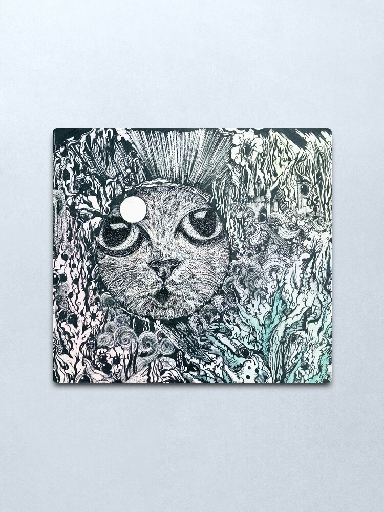 Alternate view of Cat in a Fishbowl, Mixed Media Metal Print