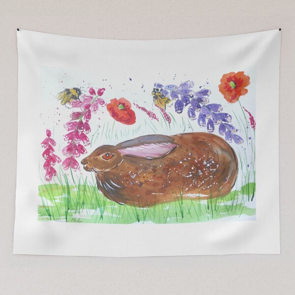 Item preview, Hare reposing among Flowers and Bumble bees designed and sold by Casimirasart.