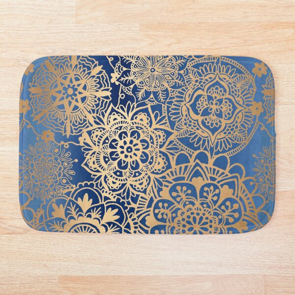 Blue and Gold Mandala Pattern Bath Mat