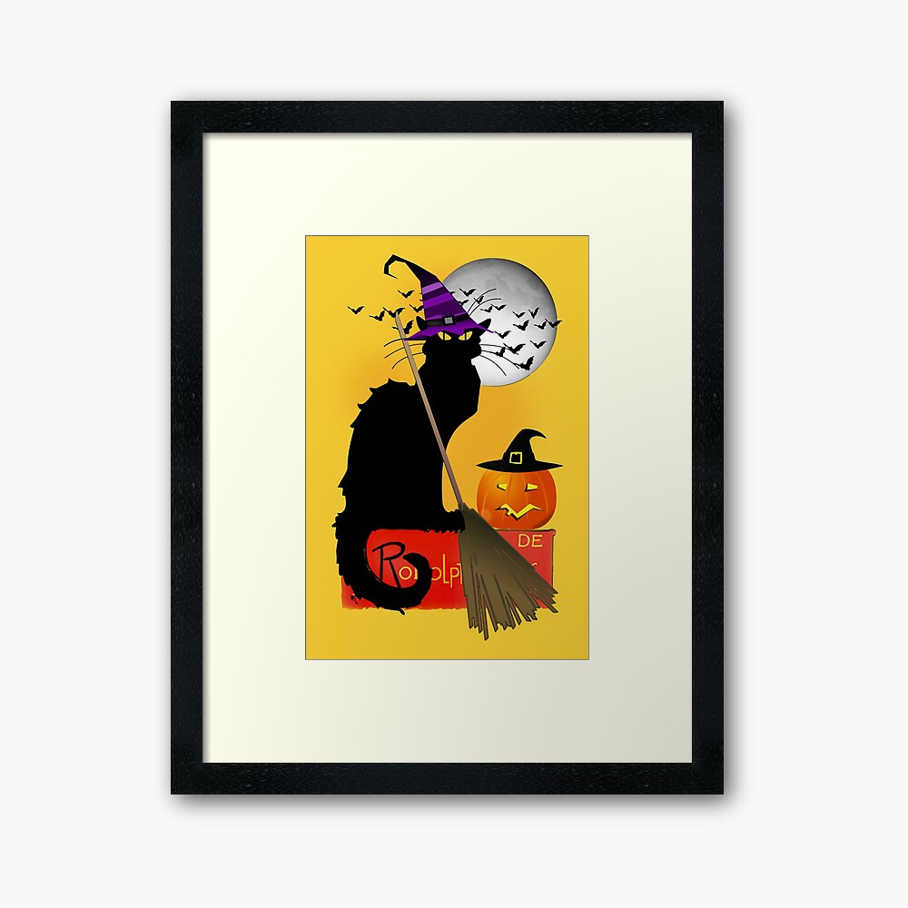 Halloween Le Chat Noir Witch Framed Art Print By Gravityx9 Redbubble