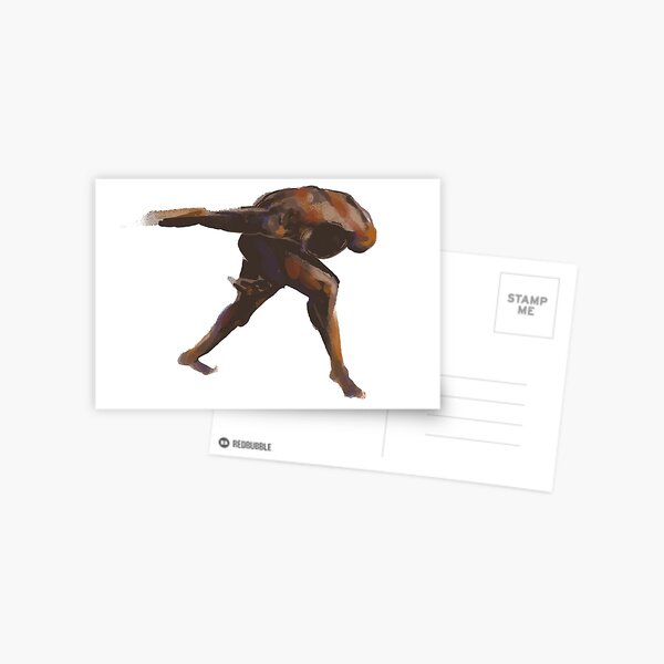 Minimalist Wall art - Nude Black Man Figure Drawing - Bending Pose / Figurative Art / Sensual Wall Art Postcard