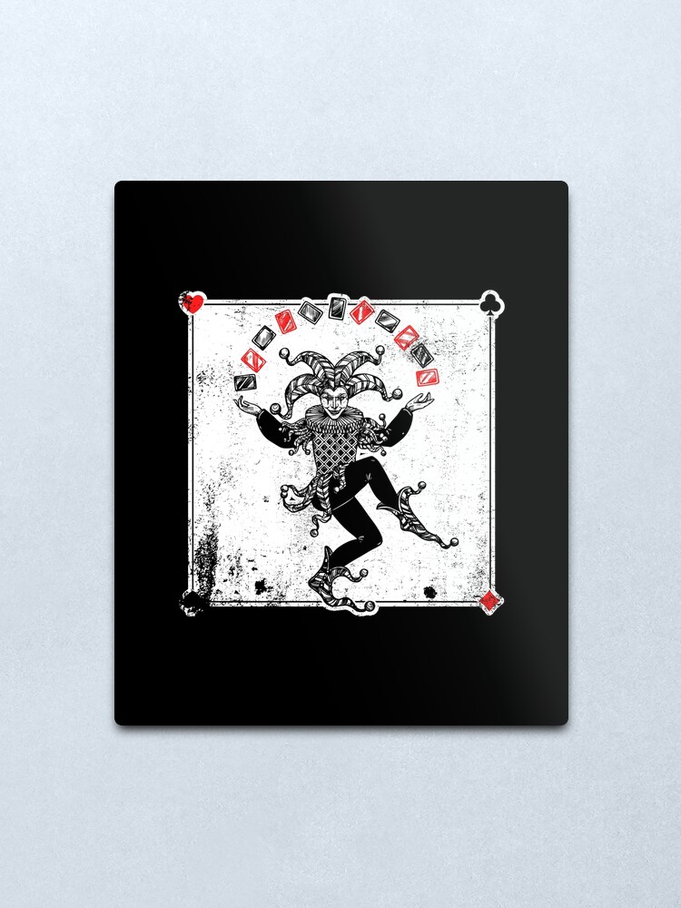 "joker juggling cards distressed" metal print