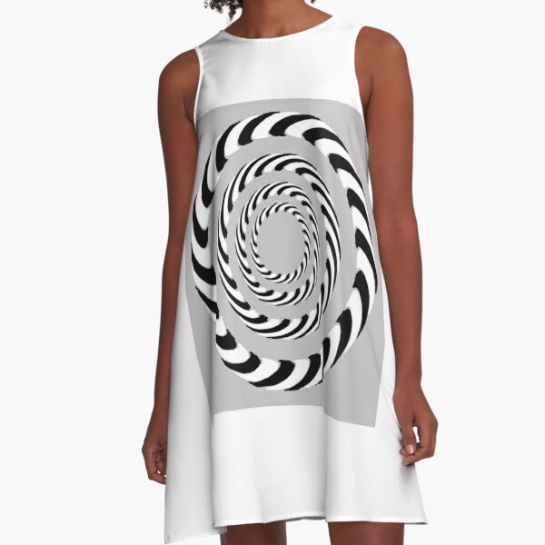 #Movement #Monochrome #Illusion, #Abstract drawing, spiral,helix,scroll,loop,volute,spire,helical,winding,corkscrew A-Line Dress