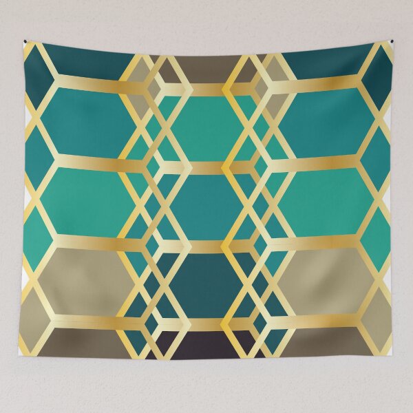 Item preview, Art-deco modern contemporary hexagons shades of blue gold foil  designed and sold by Lilith-Designs.