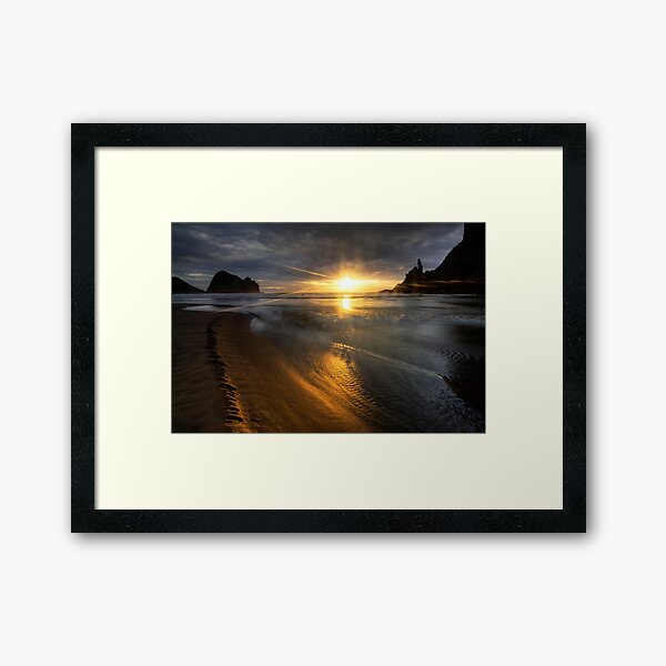 Into the sun, Piha Framed Art Print