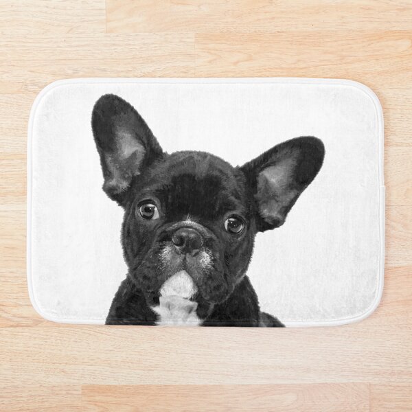 Black and White French Bulldog Bath Mat