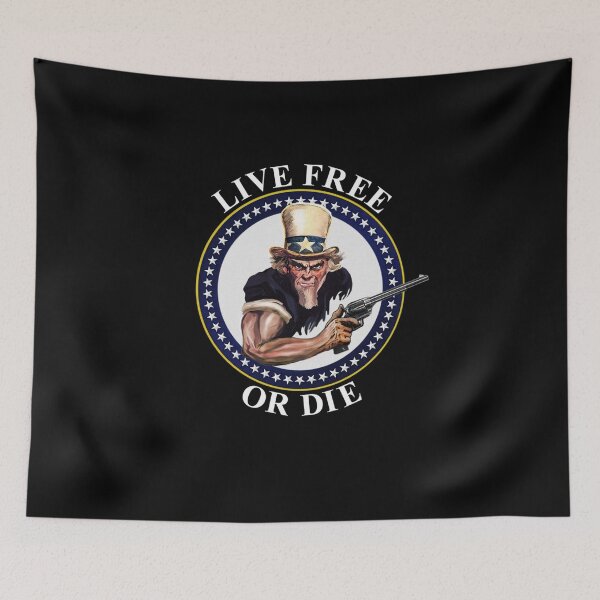 Item preview, U.S.A. -  Live Free Or Die - Uncle Sam with Gun - White Text designed and sold by RepublicArt.
