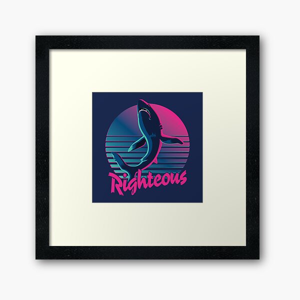 Righteous Shark 80s Retro Sunset Framed Art Print