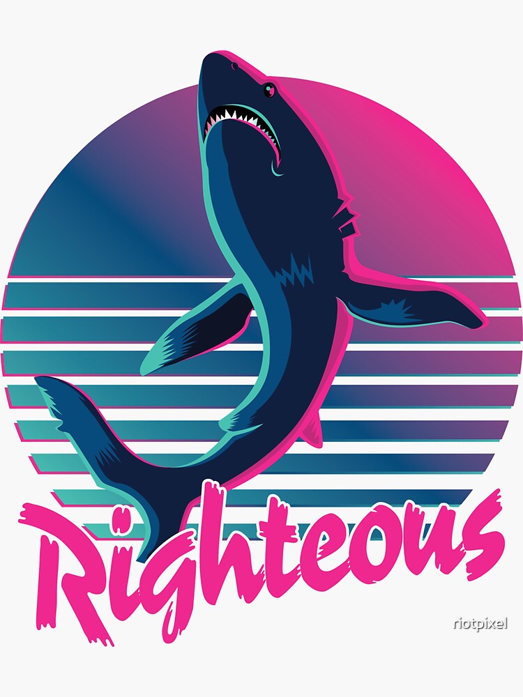 Righteous Shark 80s Retro Sunset by riotpixel