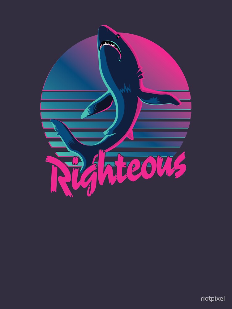 Righteous Shark 80s Retro Sunset by riotpixel