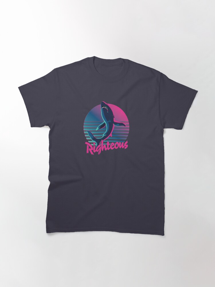 Alternate view of Righteous Shark 80s Retro Sunset Classic T-Shirt
