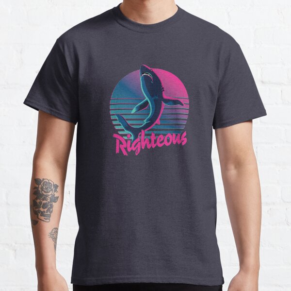 Righteous Shark 80s Retro Sunset Classic T-Shirt