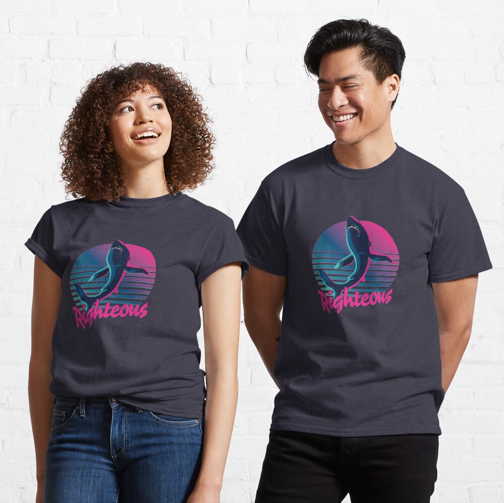 Righteous Shark 80s Retro Sunset Classic T-Shirt