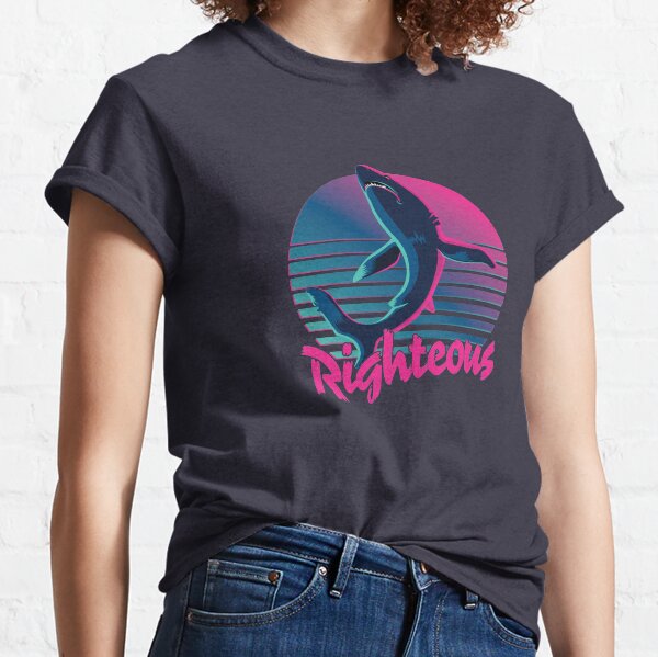 Righteous Shark 80s Retro Sunset Classic T-Shirt