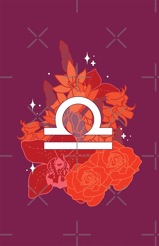 "Libra Flowers RED" by VenusandMoon Redbubble