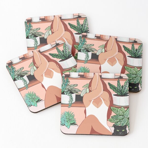 Item preview, Yoga woman and cat with plants in jungle home/ Succulent Yogini / Yoga, pot plants and cat designed and sold by MagentaRose.