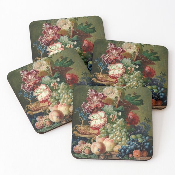 Aperçu de l'œuvre RAISINS, PÊCHES, FRAISES ET FLEURS Nature morte flamande créée et vendue par BulganLumini.