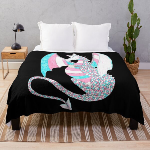 Trans Pride Dragon with Heart Throw Blanket