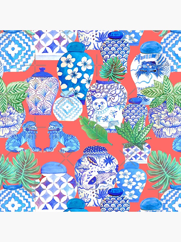 chinese ginger jars on coral by MagentaRose